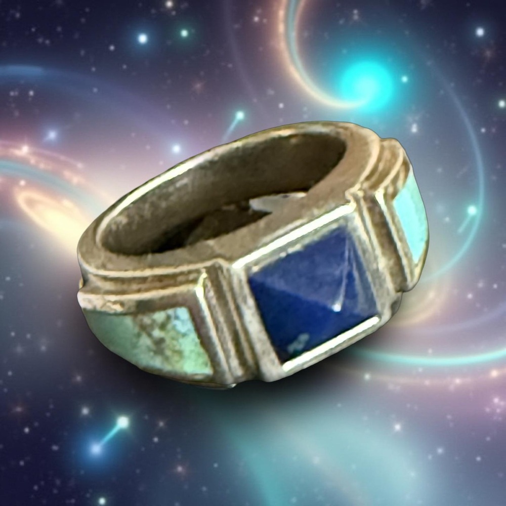 Artisan Sterling Silver Ring with  Lapis and Turquoise Accents